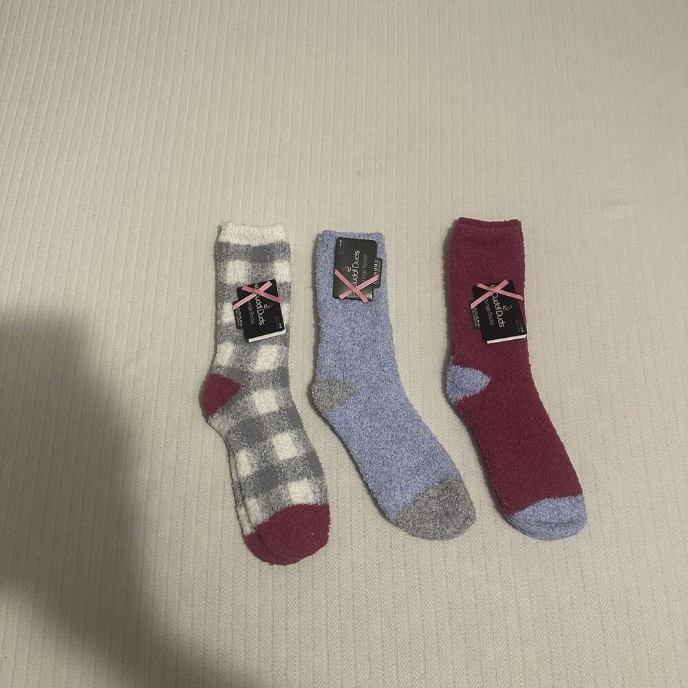 New  Cuddl Duds Set of 3 Cozy Crew Socks Grey Check One Size